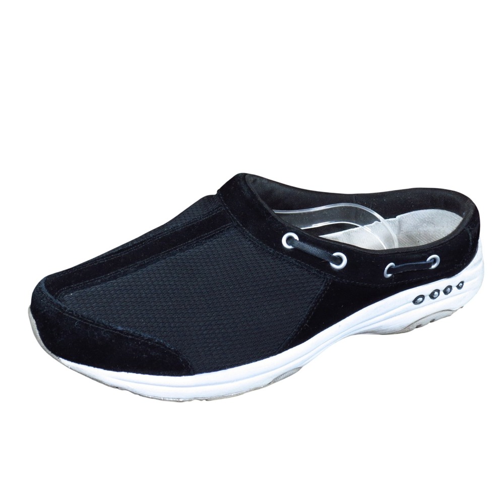 Easy Spirit Travelport 36 Women Mule Clog Size 9 Walking Black Leather Textile